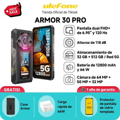 Celular con doble pantalla y resistencia extrema: Ulefone Armor 30 Pro. Perfecto para repartidores, campamentos y los que siempre buscan algo único.