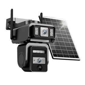 ICAM365 Cámara WiFi de Seguridad Solar Exterior con Lente Dual y Batería 8000mAh - Modelo AJ19-WiFi, 8MP Ultra HD, 360° Panorámica, Visión Nocturna a Color, Alarma Sonora, Comunicación Bidireccional, Sin Mensualidad (Tarjeta SD/Gratis 7 Días), IP66, Fácil