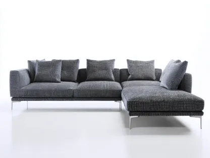 Sofás de esquina tela 260x170x80 cm gris diseño moderno bajo con chaise confortable-Denmyhub