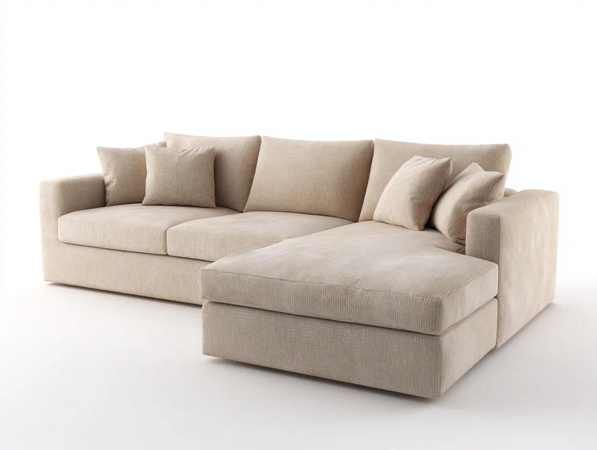 Sofá de esquina tapizado tela 240x160x85 cm beige - chaise longue diseño moderno salón-Denmyhub