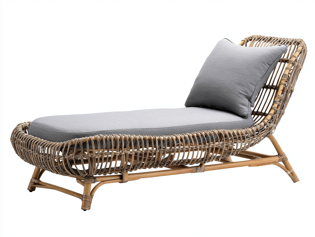 Tumbona de exterior ratán natural con cojín 190x65x85 cm gris y natural - diseño jardín ergonómico moderno-Denmyhub