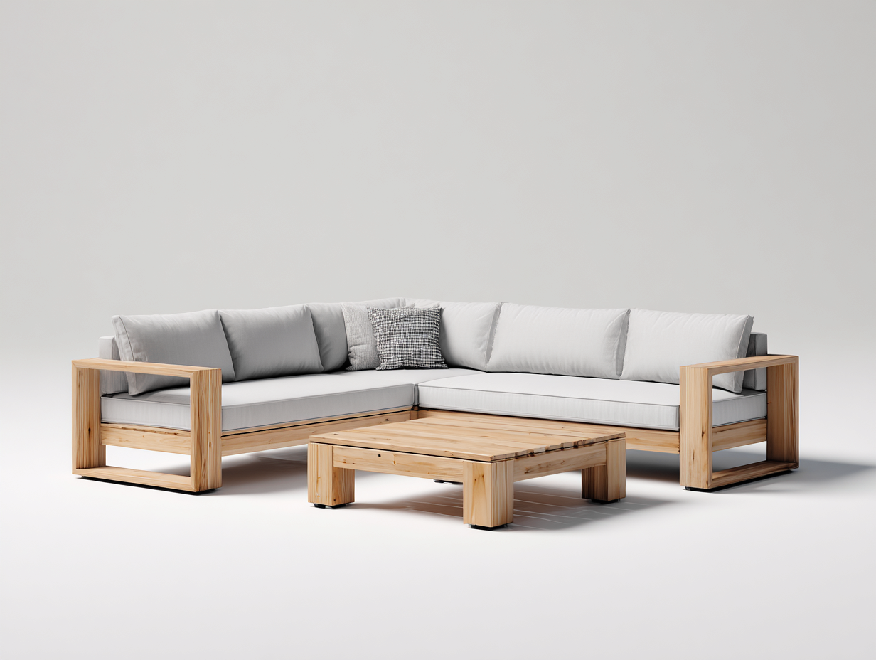 Sofás de jardín madera maciza 220x220x75 cm 80x80x35 cm natural gris conjunto esquina moderno exterior-Denmyhub
