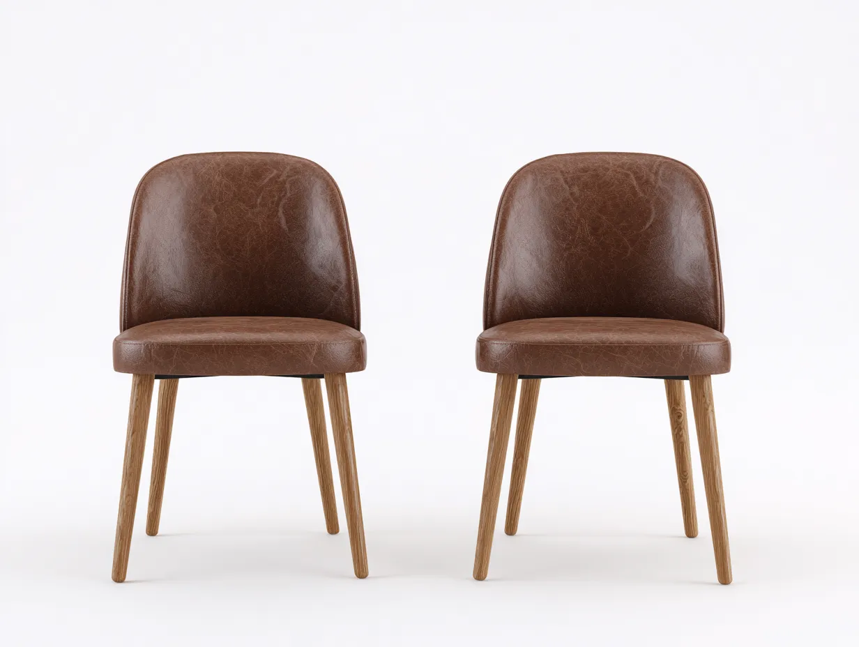 Sillas de comedor madera maciza cuero sintético 48x52x82 cm marrón moderno set 2 ergonómico-Denmyhub