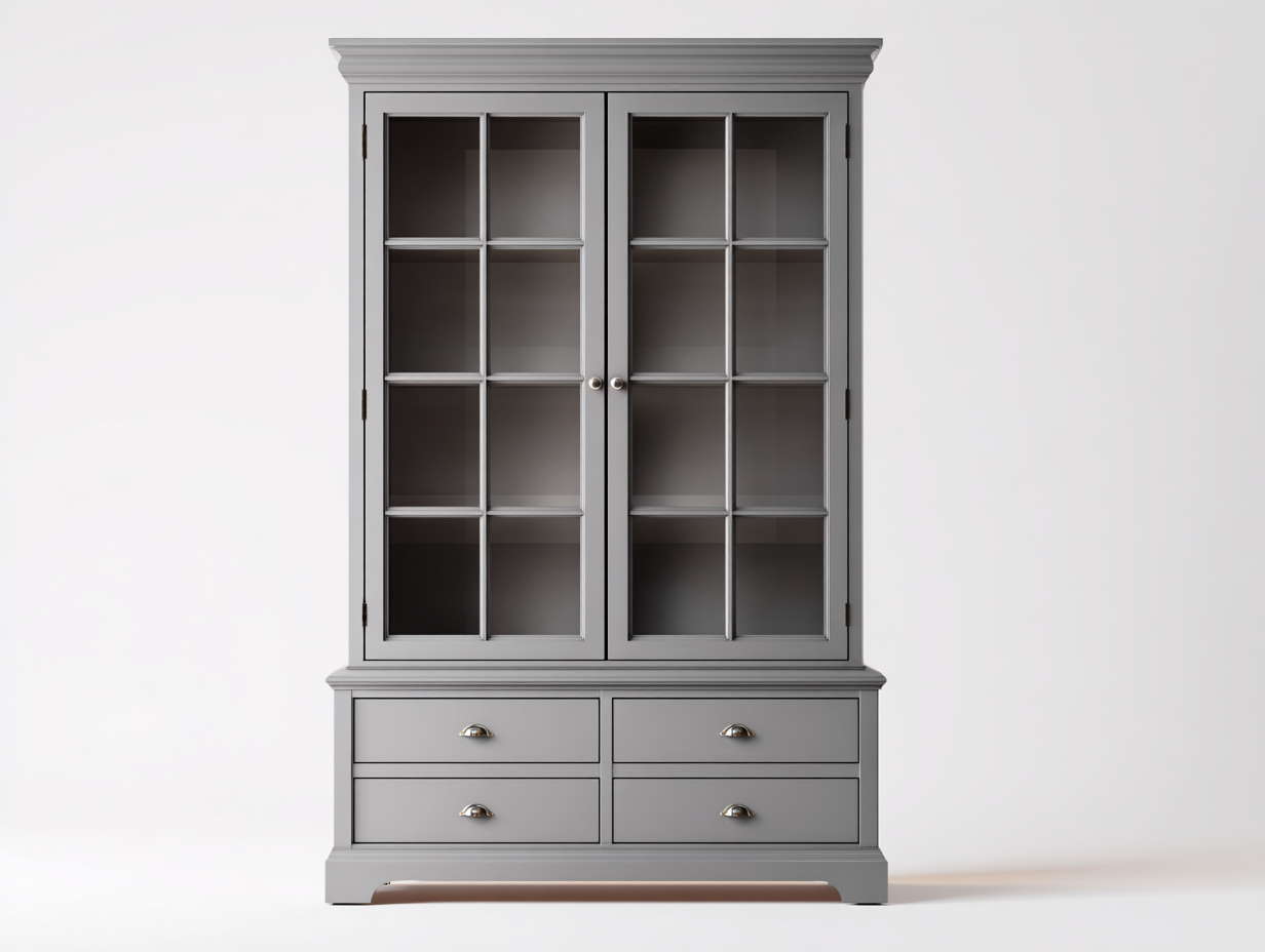 Vitrine Holz Glas 120x45x200 cm Grau - Klassischer Stil - Geeignet für Küche-Casagoden