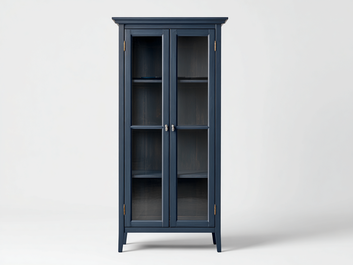 Vitrine Holz Glas 85x40x185 cm Dunkelblau - Klassischer Stil - Geeignet für Küche-Casagoden