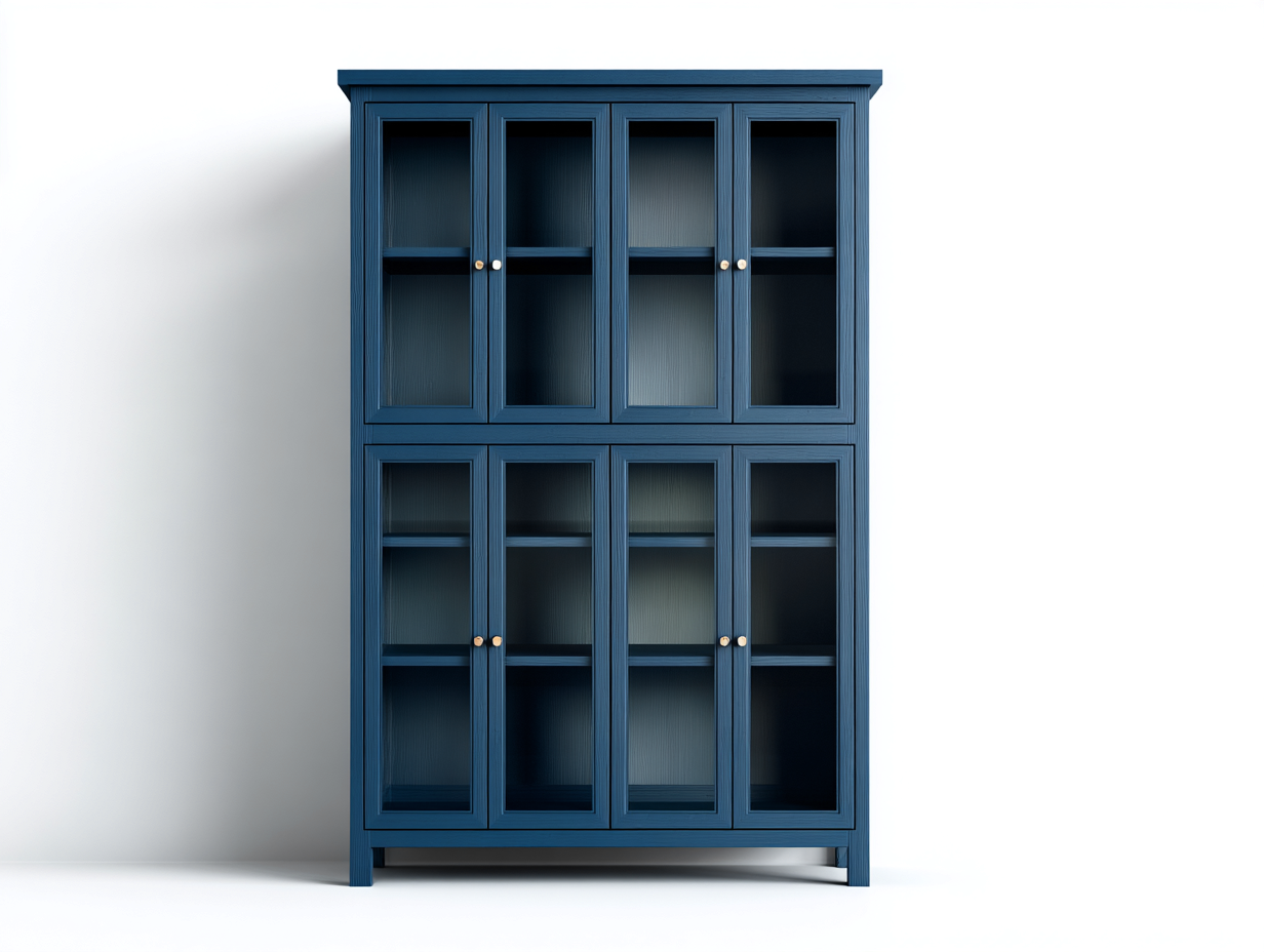 Vitrine Holz Glas 140x40x200 cm - Blau - für Küche - Modernes Design-Casagoden