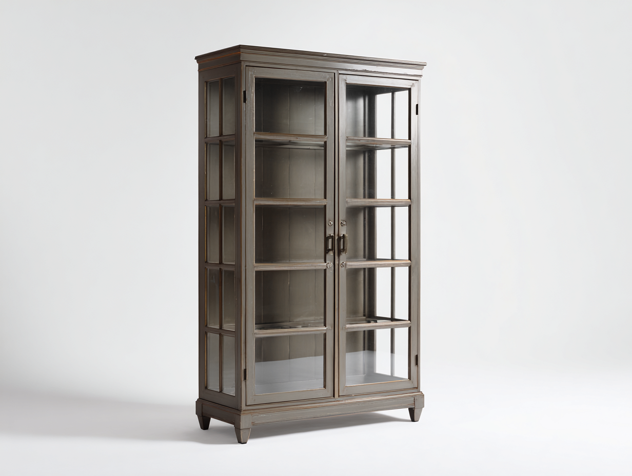 Vitrine Holz Glas 100x40x180 cm - Rauchgrau - für Küche - Landhausstil-Casagoden