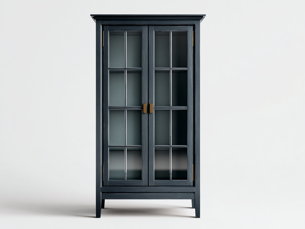 Vitrine Holz Glas 90x40x180 cm Dunkelblau - Klassischer Stil - Geeignet für Küche-Casagoden