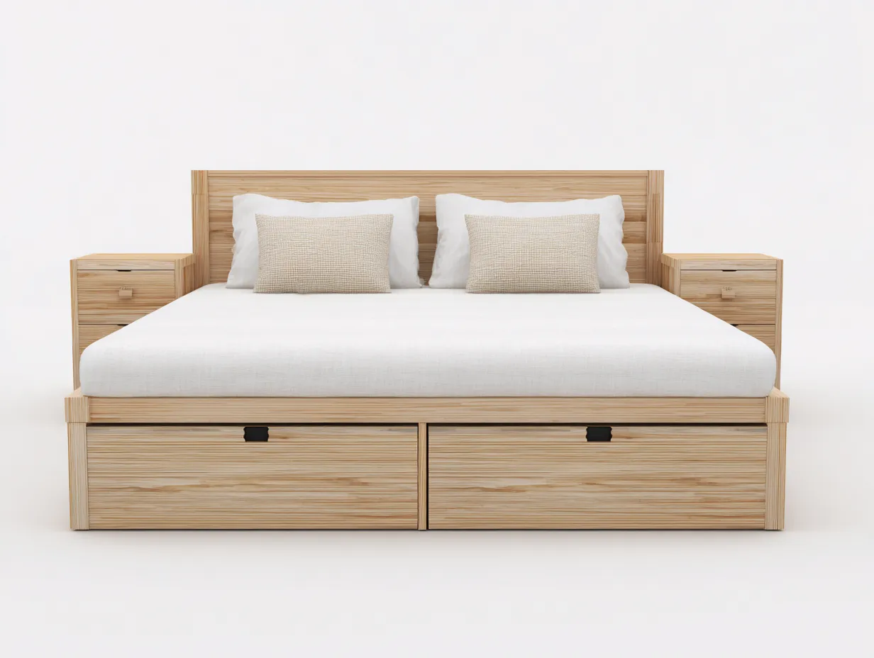 Lit double en bois avec rangement 200x160x105 cm - Bois - Design fonctionnel pour chambre-Roraicorner