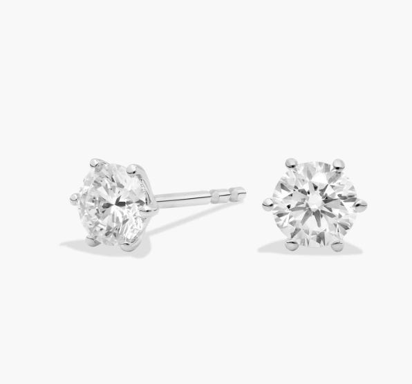 Six Prong Round Diamond Stud Earrings