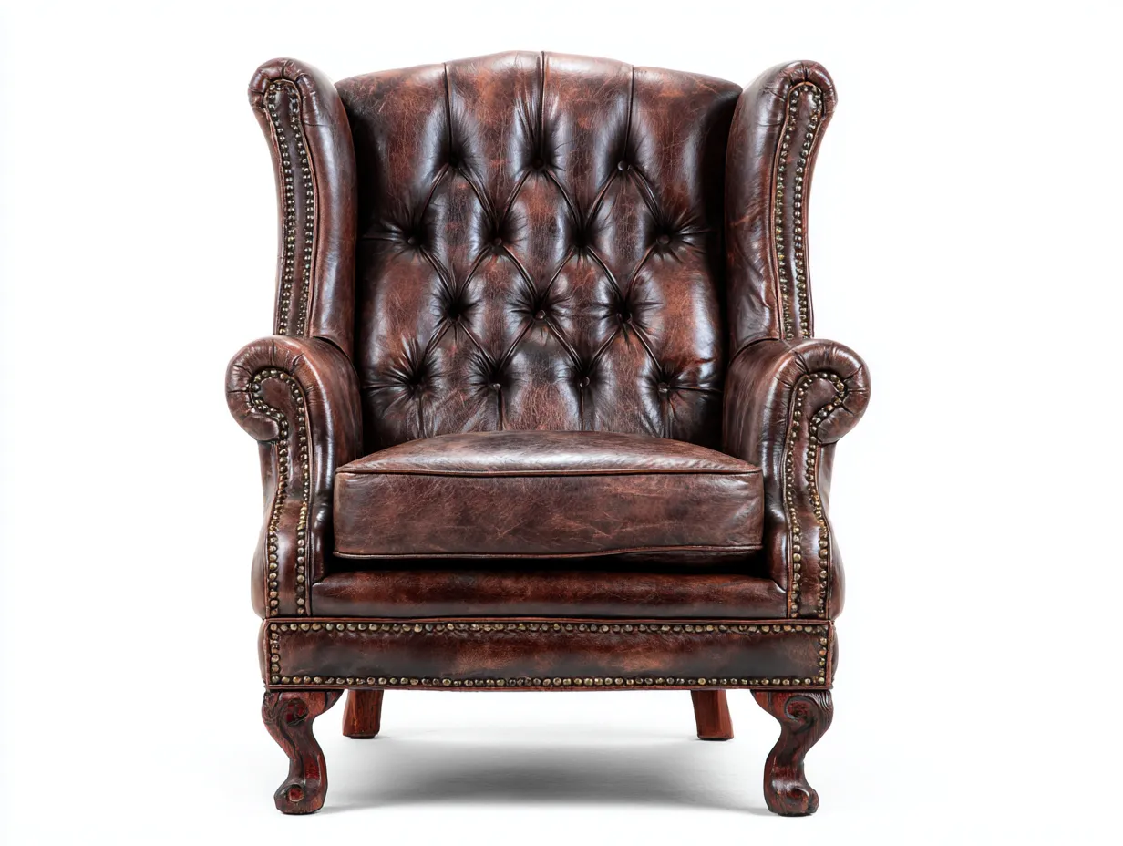 Poltrona a orecchioni - Pelle-Legno - 86x92x112 cm - Marrone - Classico-Ramozahome