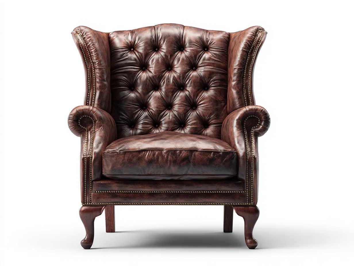 Poltrona a orecchioni - Pelle-Legno - 84x90x110 cm - Marrone - Stile classico-Ramozahome