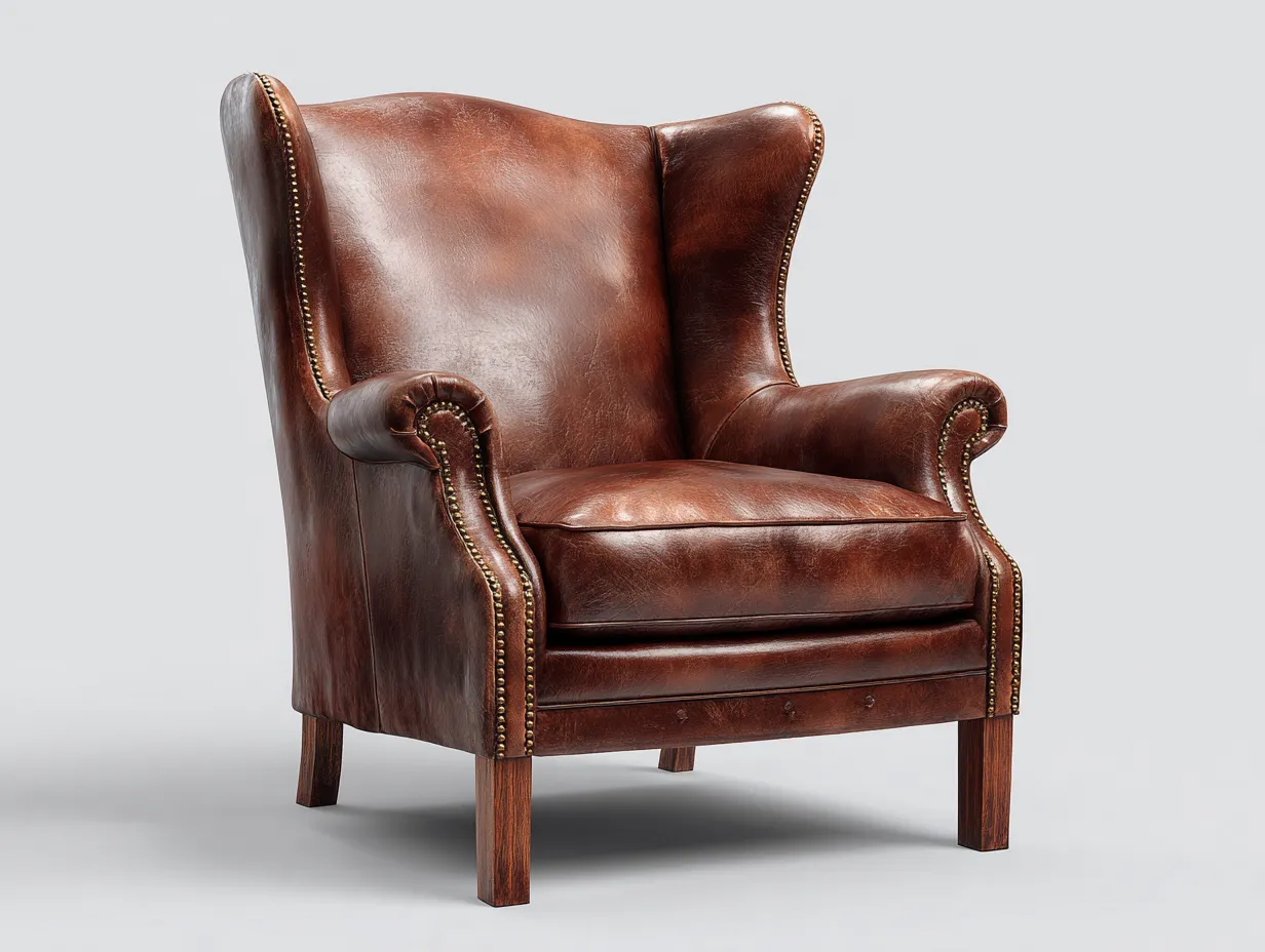 Poltrona a orecchioni - Pelle-Legno - 83x89x109 cm - Marrone - Classico-Ramozahome