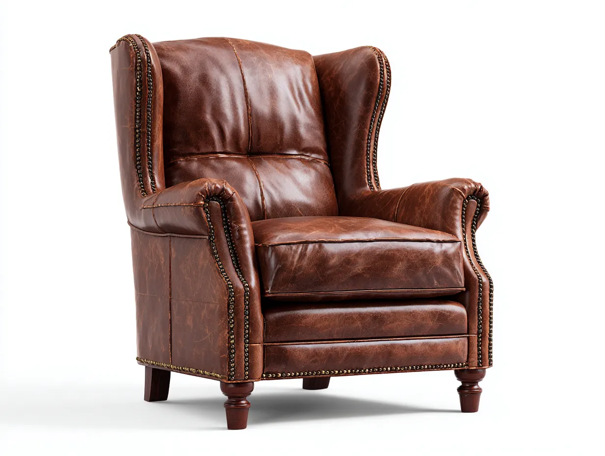 Poltrona a orecchioni - Pelle-Legno - 88x94x114 cm - Marrone - Classico-Ramozahome