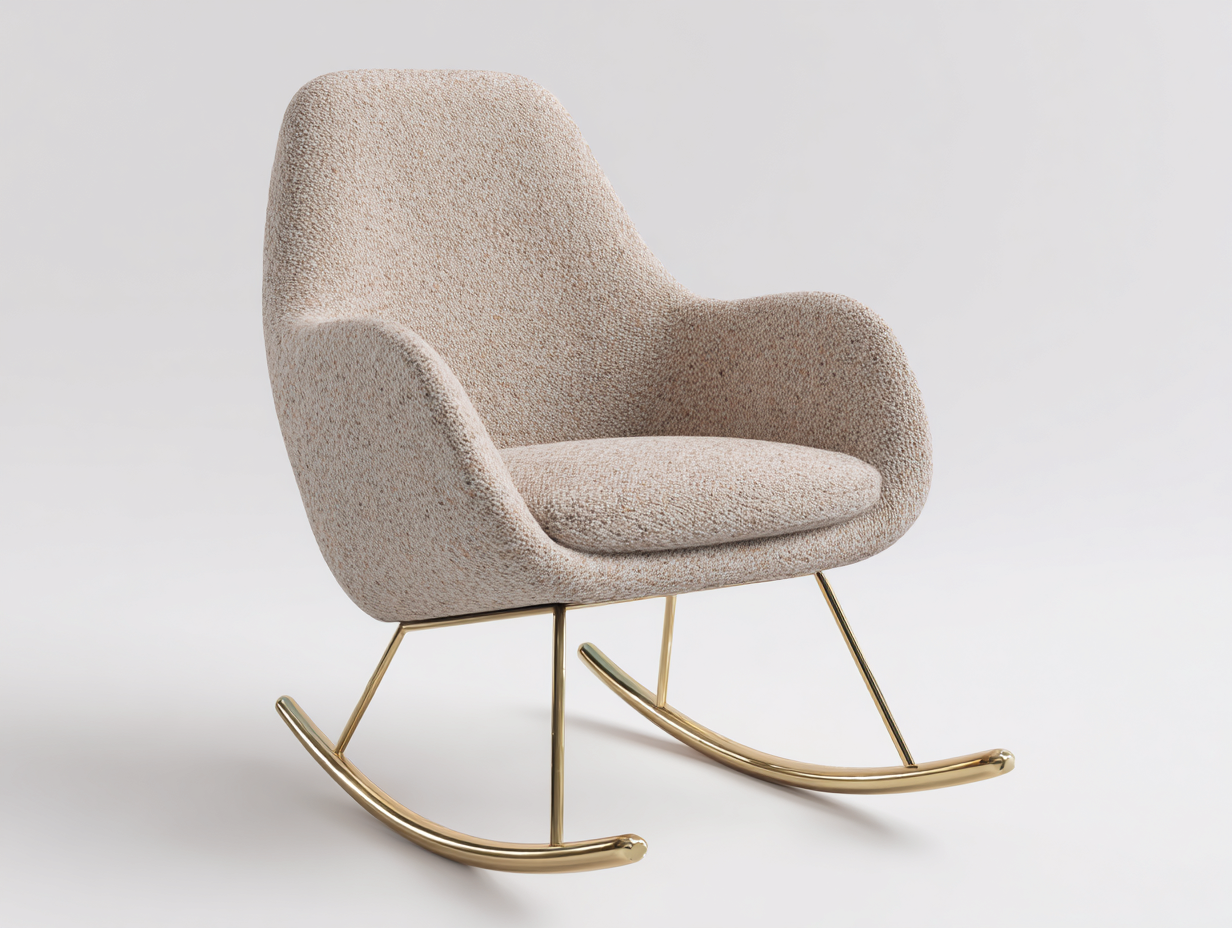 Fauteuil à bascule - laine bouclée beige - structure métallique dorée - 85x75x80 cm - pour salon - design contemporain-Zavexaspace