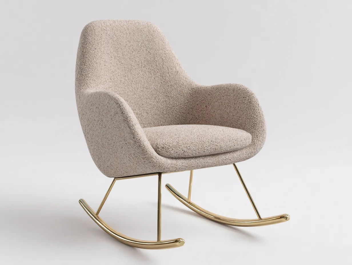 Fauteuil à bascule - laine bouclée beige - structure métallique dorée - 85x75x80 cm - pour salon - design contemporain-Zavexaspace