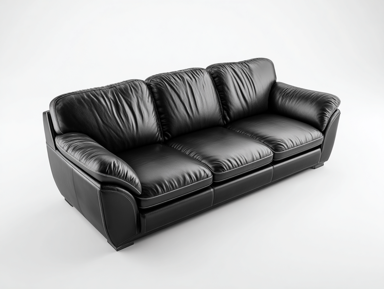 Canapé 3 places - revêtement simili cuir noir - 220x95x88 cm - pour salon - design moderne-Zavexaspace