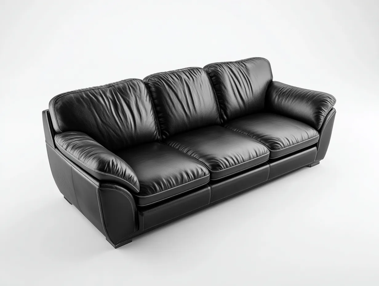 Canapé 3 places - revêtement simili cuir noir - 220x95x88 cm - pour salon - design moderne-Zavexaspace