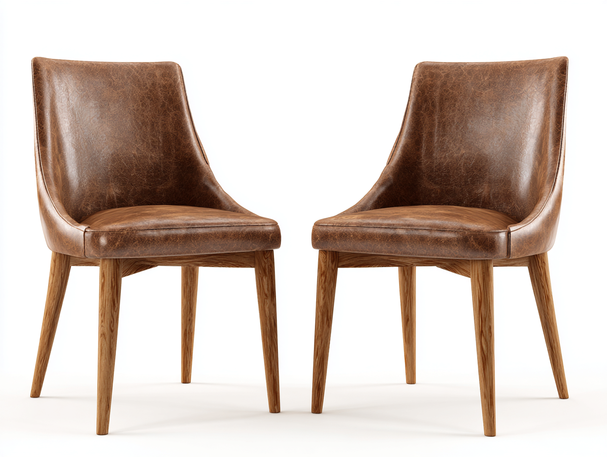 Chaise de salle à manger - revêtement simili cuir marron - 45x55x85 cm - pieds en bois - pour salle à manger - design moderne-Zavexaspace