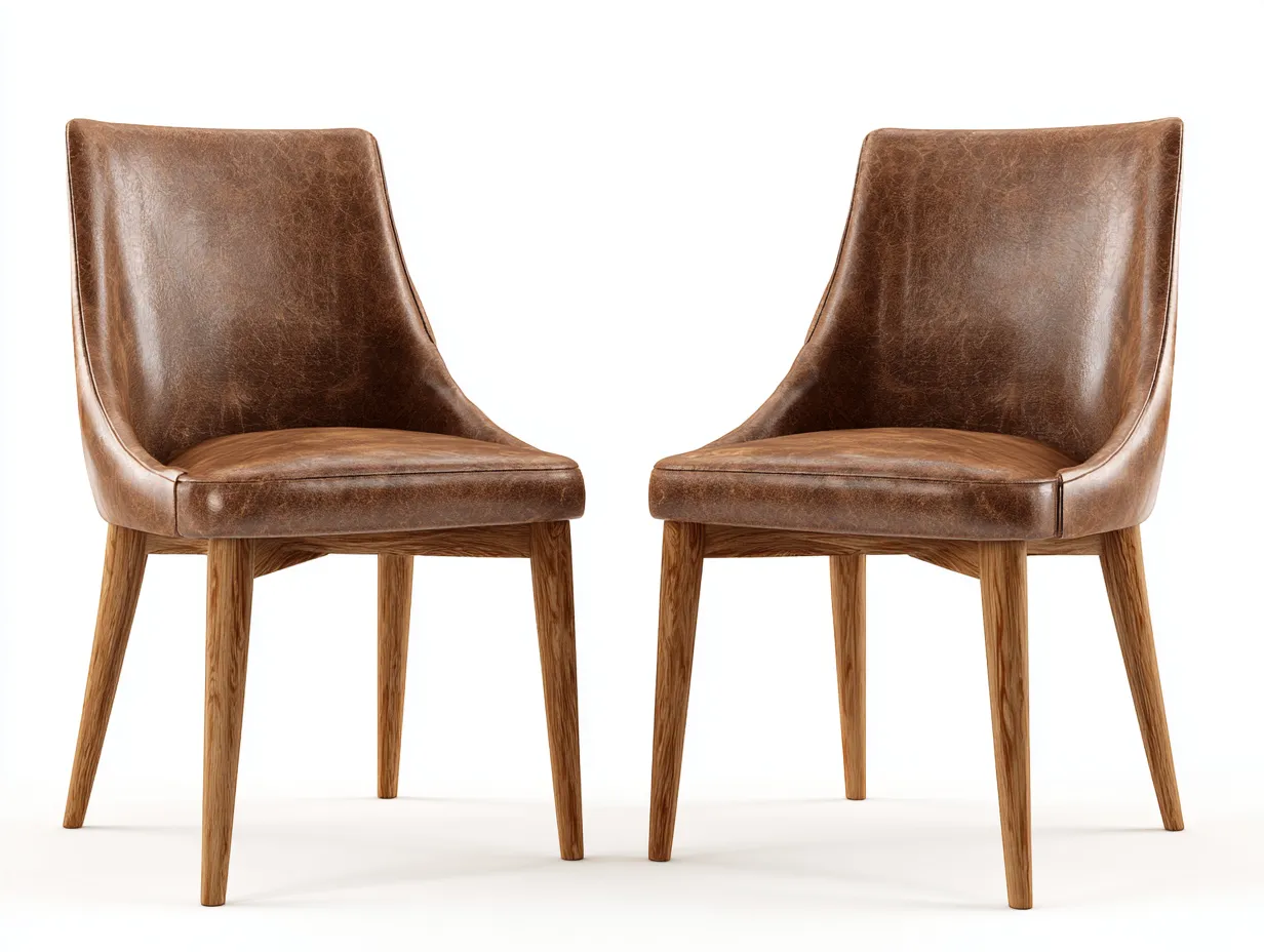 Chaise de salle à manger - revêtement simili cuir marron - 45x55x85 cm - pieds en bois - pour salle à manger - design moderne-Zavexaspace