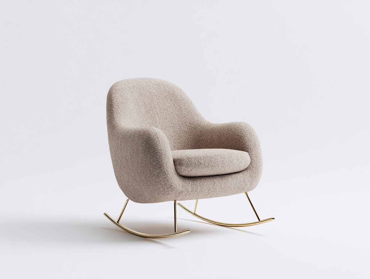 Fauteuil à bascule - laine bouclée beige - métal doré - 85x75x80 cm - pour salon - design contemporain-Zavexaspace