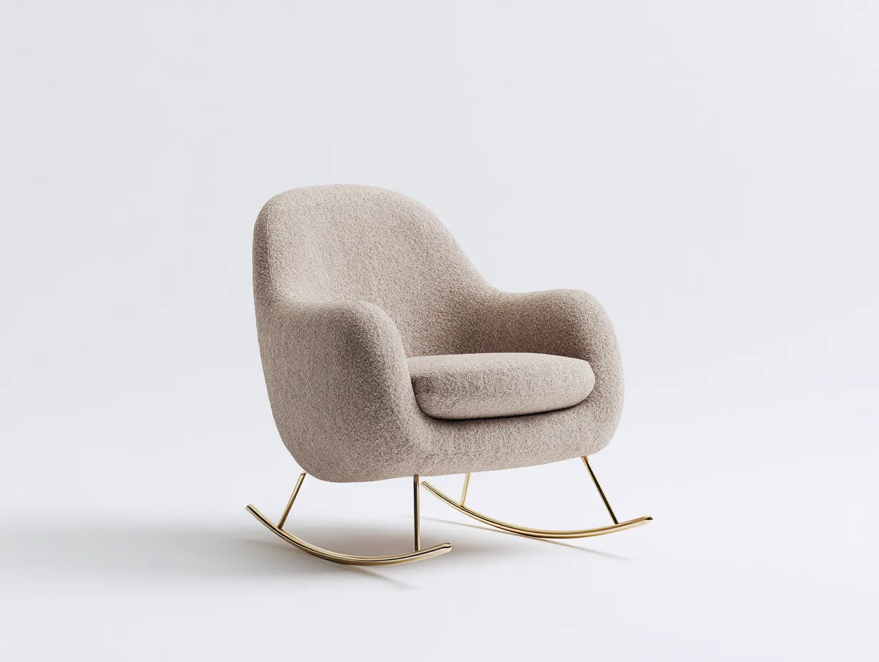 Fauteuil à bascule - laine bouclée beige - métal doré - 85x75x80 cm - pour salon - design contemporain-Zavexaspace