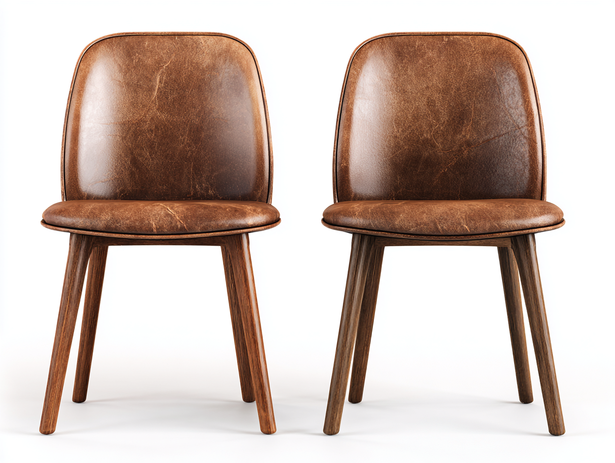 Chaise de salle à manger - revêtement simili cuir marron - 46x54x86 cm - pieds en bois - pour salle à manger - design moderne-Zavexaspace