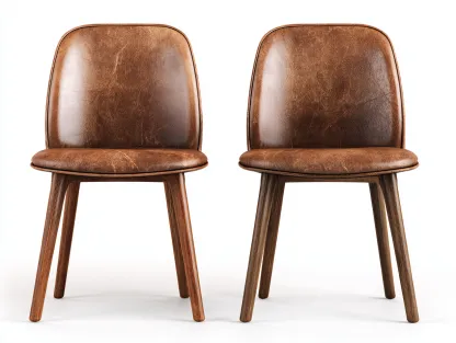 Chaise de salle à manger - revêtement simili cuir marron - 46x54x86 cm - pieds en bois - pour salle à manger - design moderne-Zavexaspace