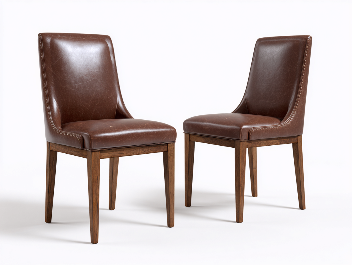 Chaise de salle à manger - revêtement simili cuir marron - 45x55x85 cm - pieds en bois - pour salle à manger - design moderne-Zavexaspace