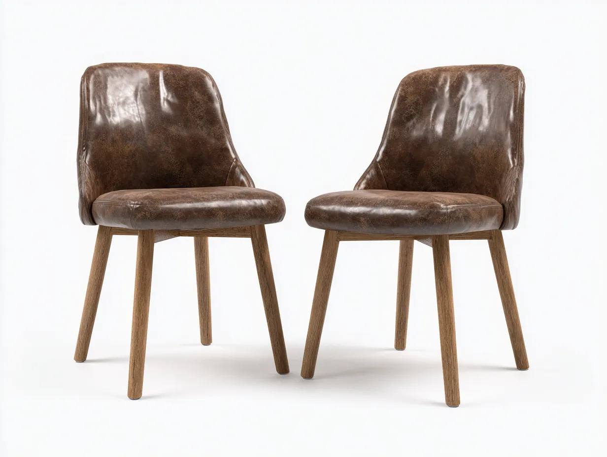 Chaise de salle à manger - revêtement simili cuir marron - 45x55x85 cm - pieds en bois - pour salle à manger - design moderne-Zavexaspace