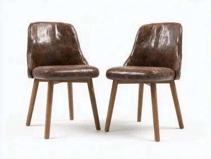 Chaise de salle à manger - revêtement simili cuir marron - 45x55x85 cm - pieds en bois - pour salle à manger - design moderne-Zavexaspace