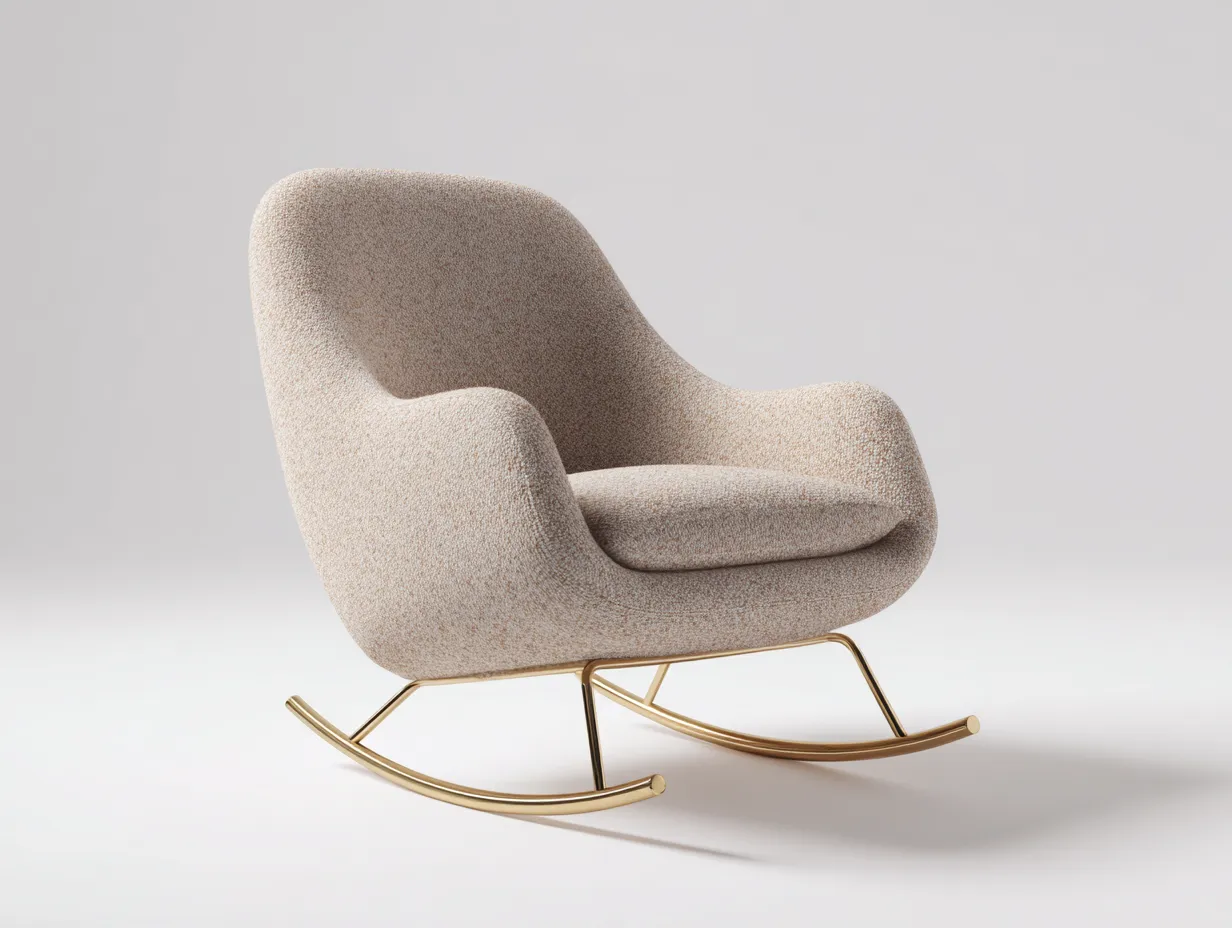 Fauteuil à bascule - tissu bouclé beige - 85x75x80 cm - pour salon - design moderne-Zavexaspace
