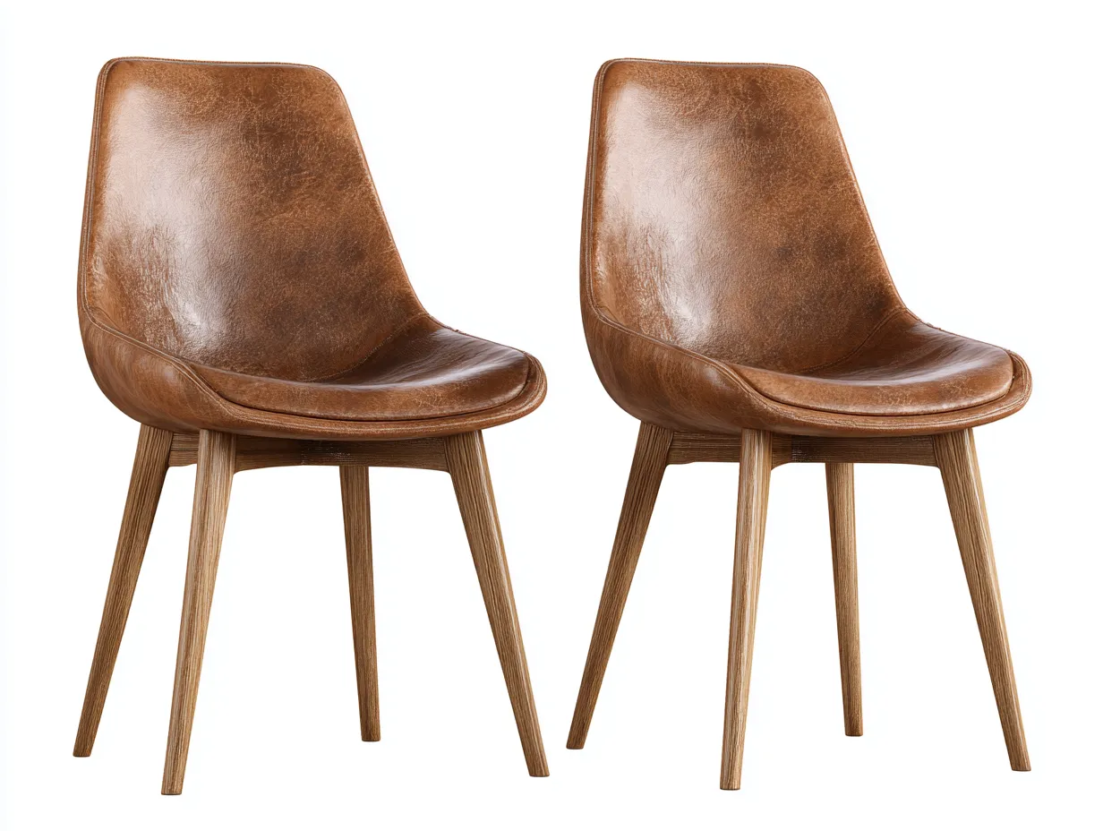 Chaise de salle à manger - revêtement simili cuir marron - 46x55x86 cm - pieds en bois - pour salle à manger - design moderne-Zavexaspace