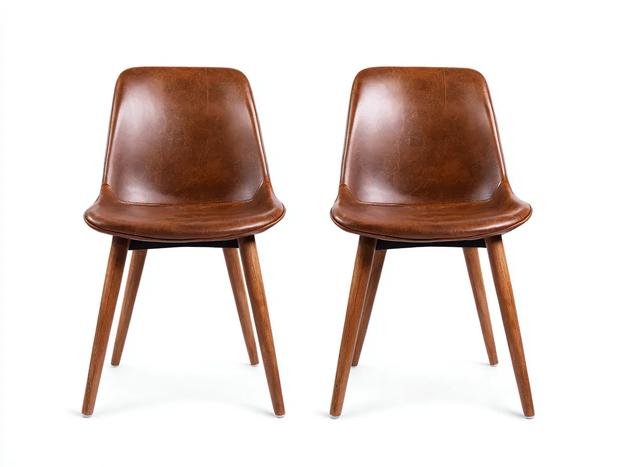 Chaise de salle à manger - revêtement simili cuir marron - 45x54x86 cm - pieds en bois - pour salle à manger - design moderne-Zavexaspace