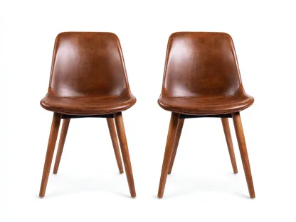 Chaise de salle à manger - revêtement simili cuir marron - 45x54x86 cm - pieds en bois - pour salle à manger - design moderne-Zavexaspace