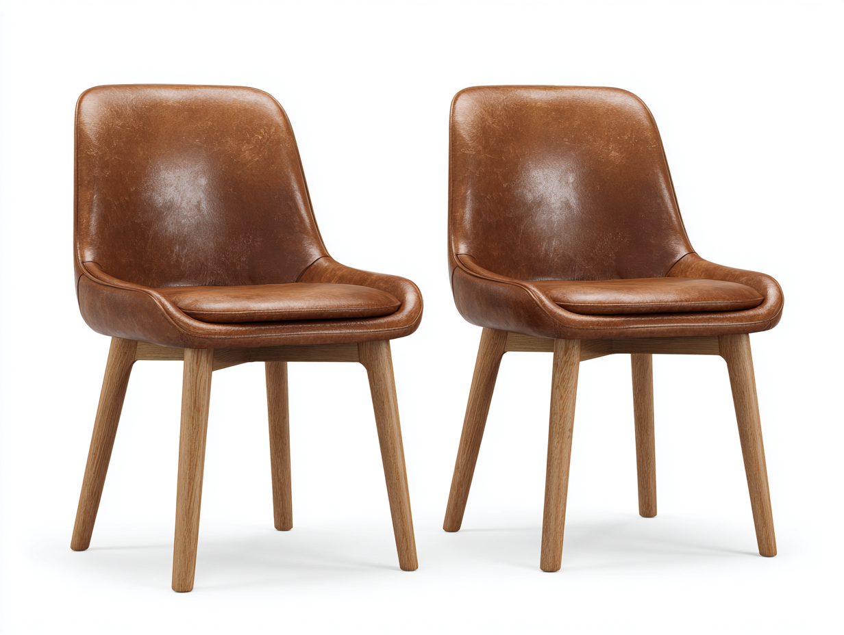 Chaise de salle à manger - revêtement simili cuir marron - 46x55x86 cm - pieds en bois - pour salle à manger - design moderne-Zavexaspace