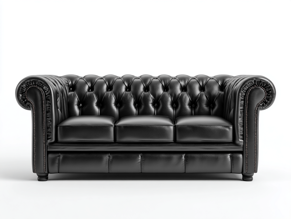 Canapé 3 places - revêtement simili cuir noir - 220x95x90 cm - pour salon - style classique-Zavexaspace