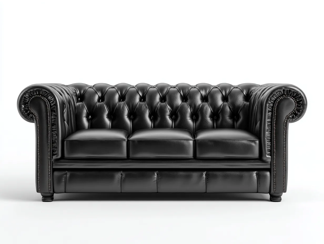 Canapé 3 places - revêtement simili cuir noir - 220x95x90 cm - pour salon - style classique-Zavexaspace