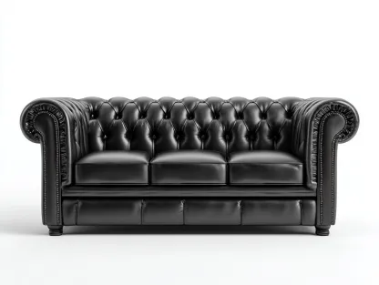 Canapé 3 places - revêtement simili cuir noir - 220x95x90 cm - pour salon - style classique-Zavexaspace