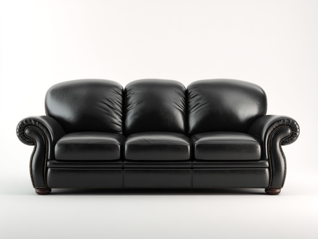 Canapé 3 places - revêtement simili cuir noir - 210x95x85 cm - pour salon - style classique-Zavexaspace