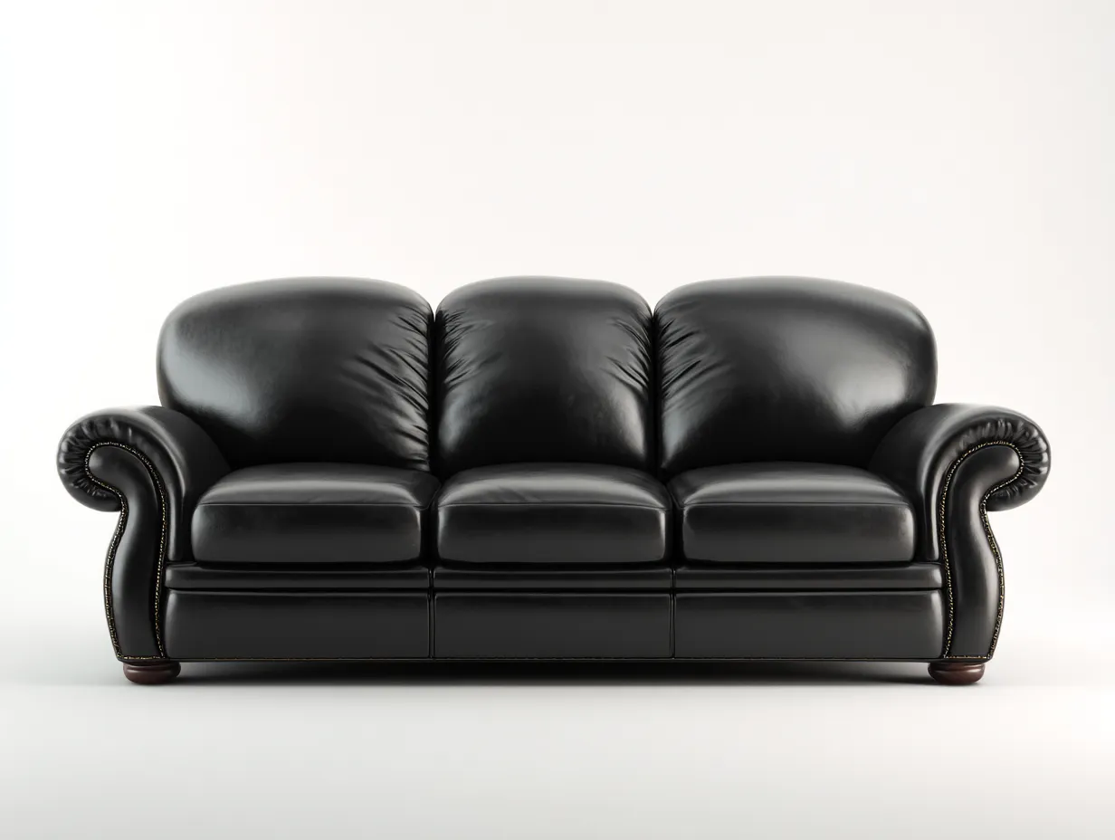 Canapé 3 places - revêtement simili cuir noir - 210x95x85 cm - pour salon - style classique-Zavexaspace