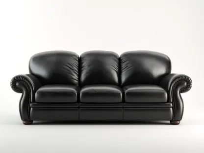 Canapé 3 places - revêtement simili cuir noir - 210x95x85 cm - pour salon - style classique-Zavexaspace