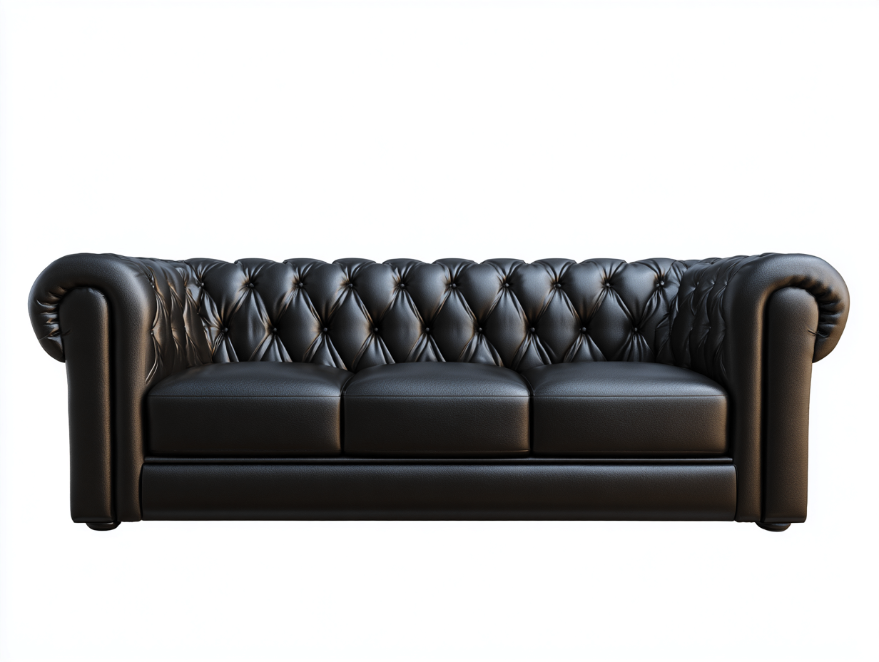 Canapé 3 places - revêtement simili cuir noir - 215x95x85 cm - pour salon - style classique-Zavexaspace