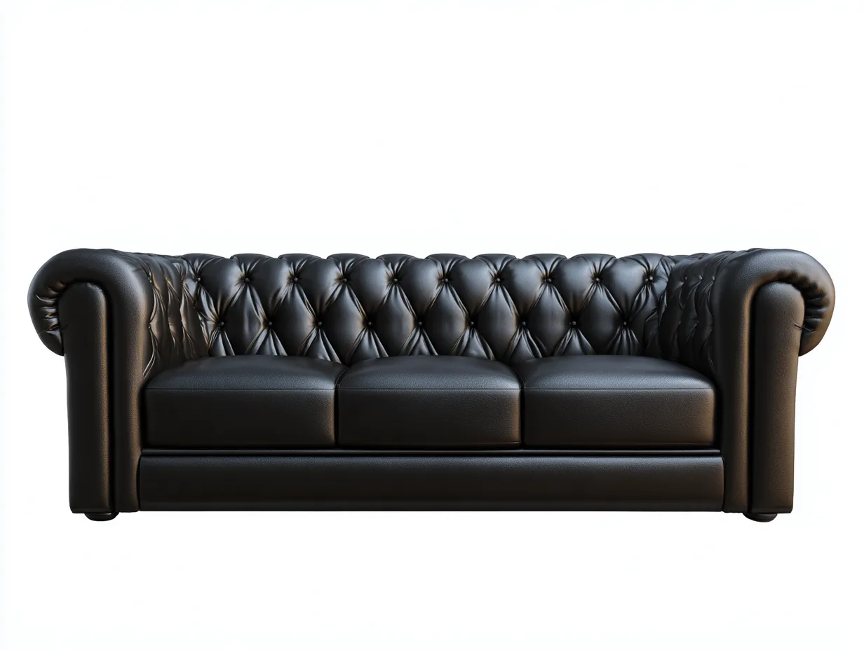 Canapé 3 places - revêtement simili cuir noir - 215x95x85 cm - pour salon - style classique-Zavexaspace