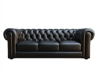 Canapé 3 places - revêtement simili cuir noir - 215x95x85 cm - pour salon - style classique-Zavexaspace