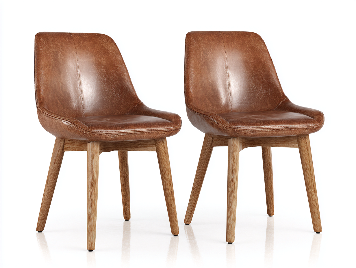 Chaise de salle à manger - revêtement simili cuir marron - 45x55x85 cm - pieds en bois - pour salle à manger - design moderne-Zavexaspace