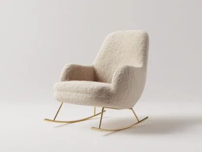 Fauteuil à bascule - laine bouclée beige - métal doré - 85x75x80 cm - pour salon - design contemporain-Zavexaspace