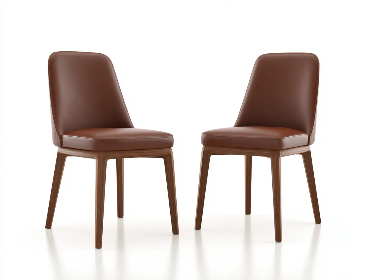 Chaise de salle à manger - revêtement simili cuir marron - 45x55x85 cm - pieds en bois - pour salle à manger - design moderne-Zavexaspace