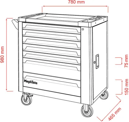 Mephisto Werkzeugwagen 7 Schubladen inkl. Rollgabelschlüssel