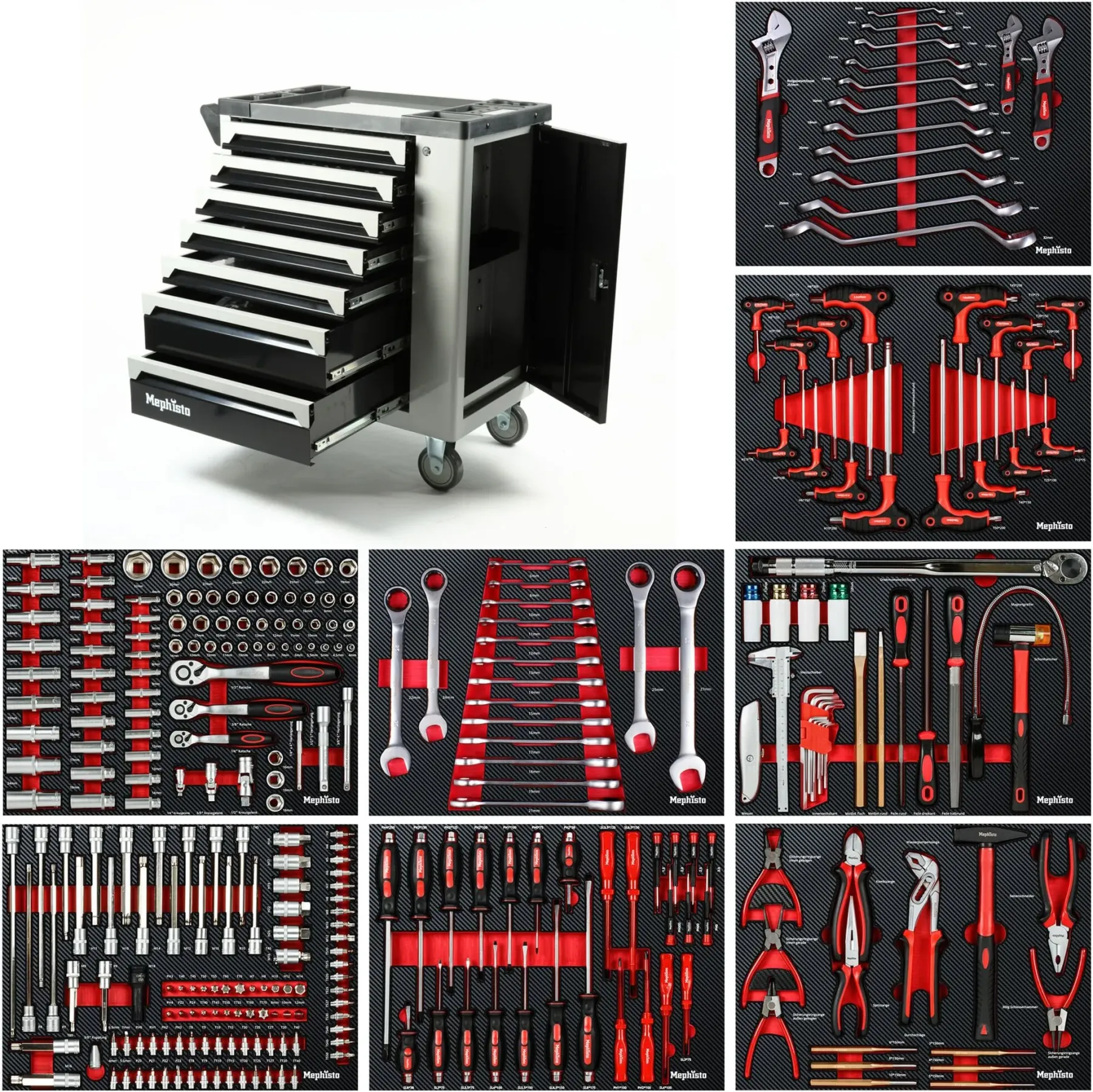 Mephisto Werkzeugwagen 7 Schubladen inkl. Rollgabelschlüssel